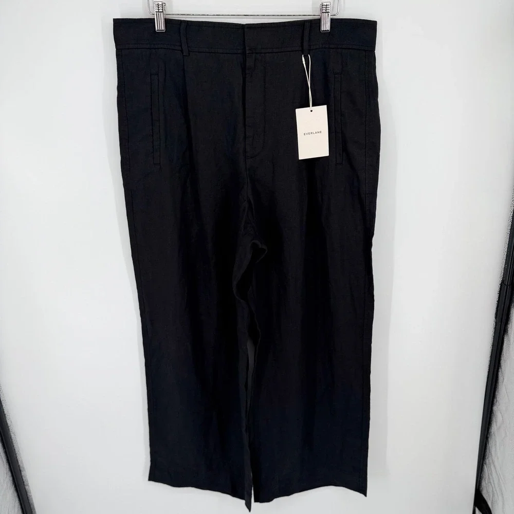 Everlane The Linen Way-High Drape Pant Women 16 Black High Rise Wide Leg NEW